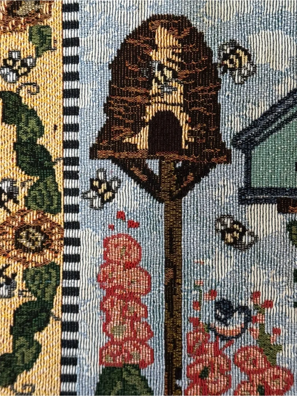 Embroidered Birdhouse Tapestry Placemat Pair SpringCore Farmhouse Kitchen Decor
